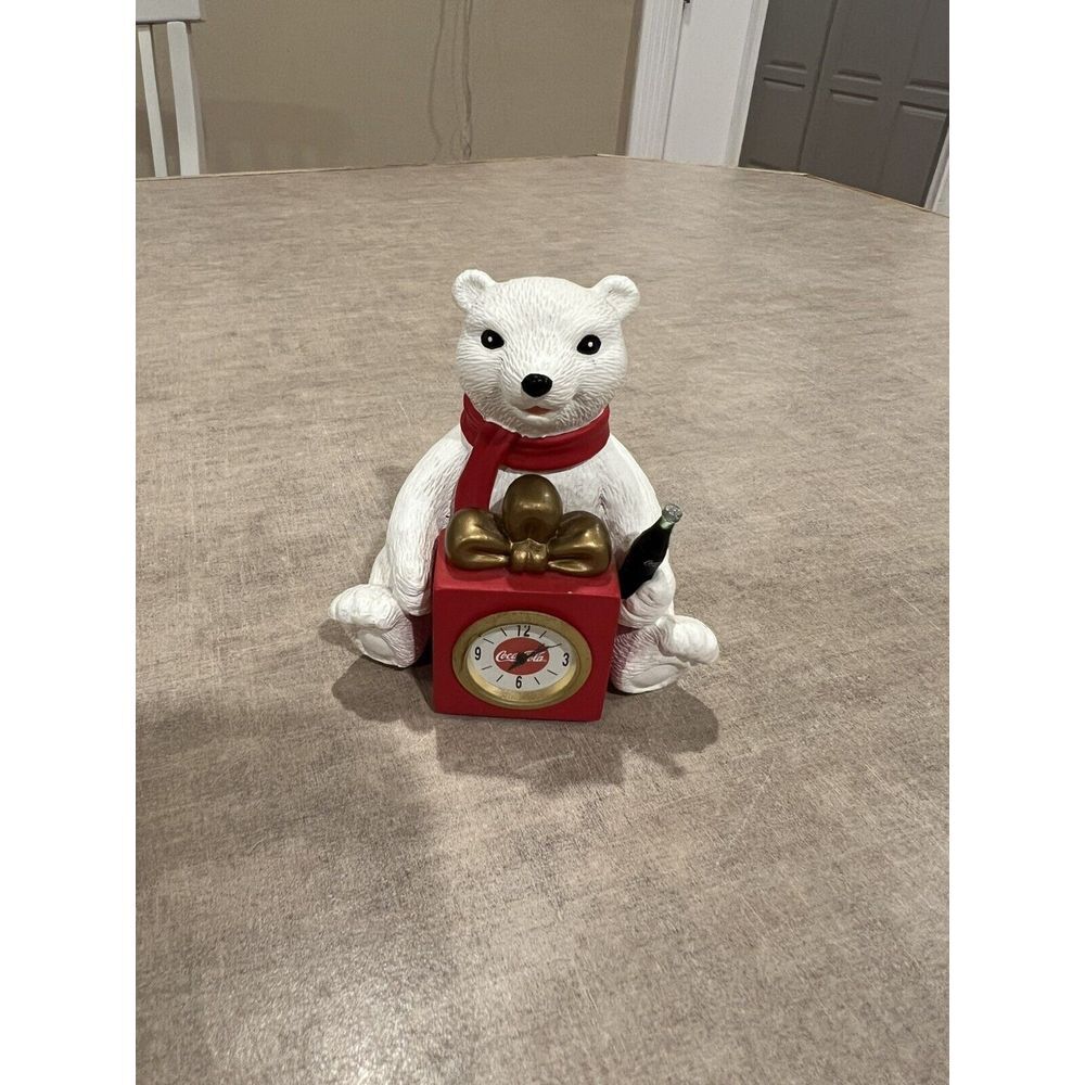 Coca-Cola Polar Bear Mini Clock Christmas Vintage 2001 - Works!